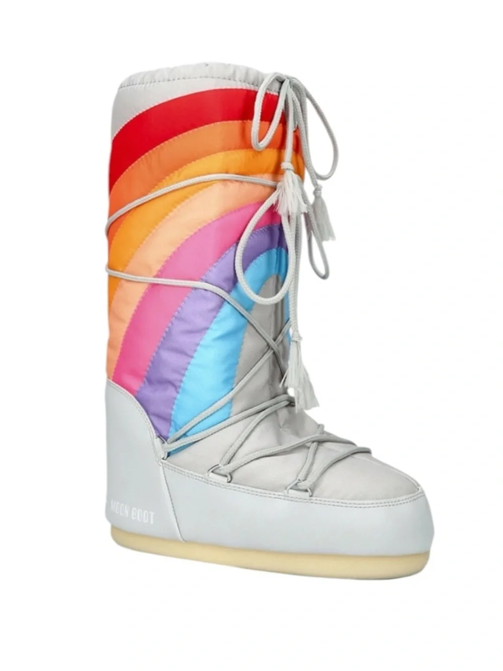 MOON BOOT Light Gray Rainbow Stripe Snow Boots NWT Women’s 7 Winter Boots